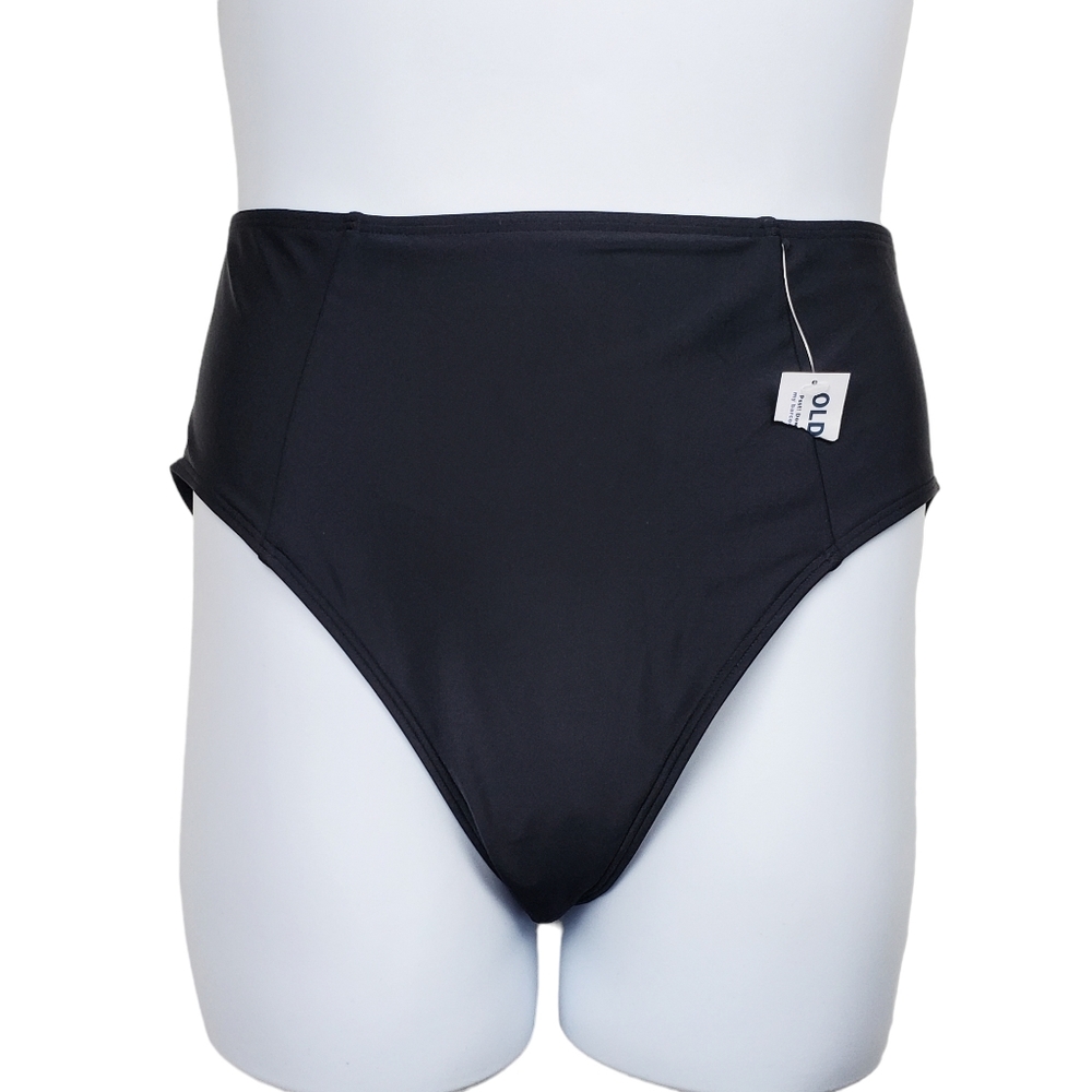 Old Navy Womens Black High Waisted French Cut Bikini Swimsuit Bottoms Size L NWT